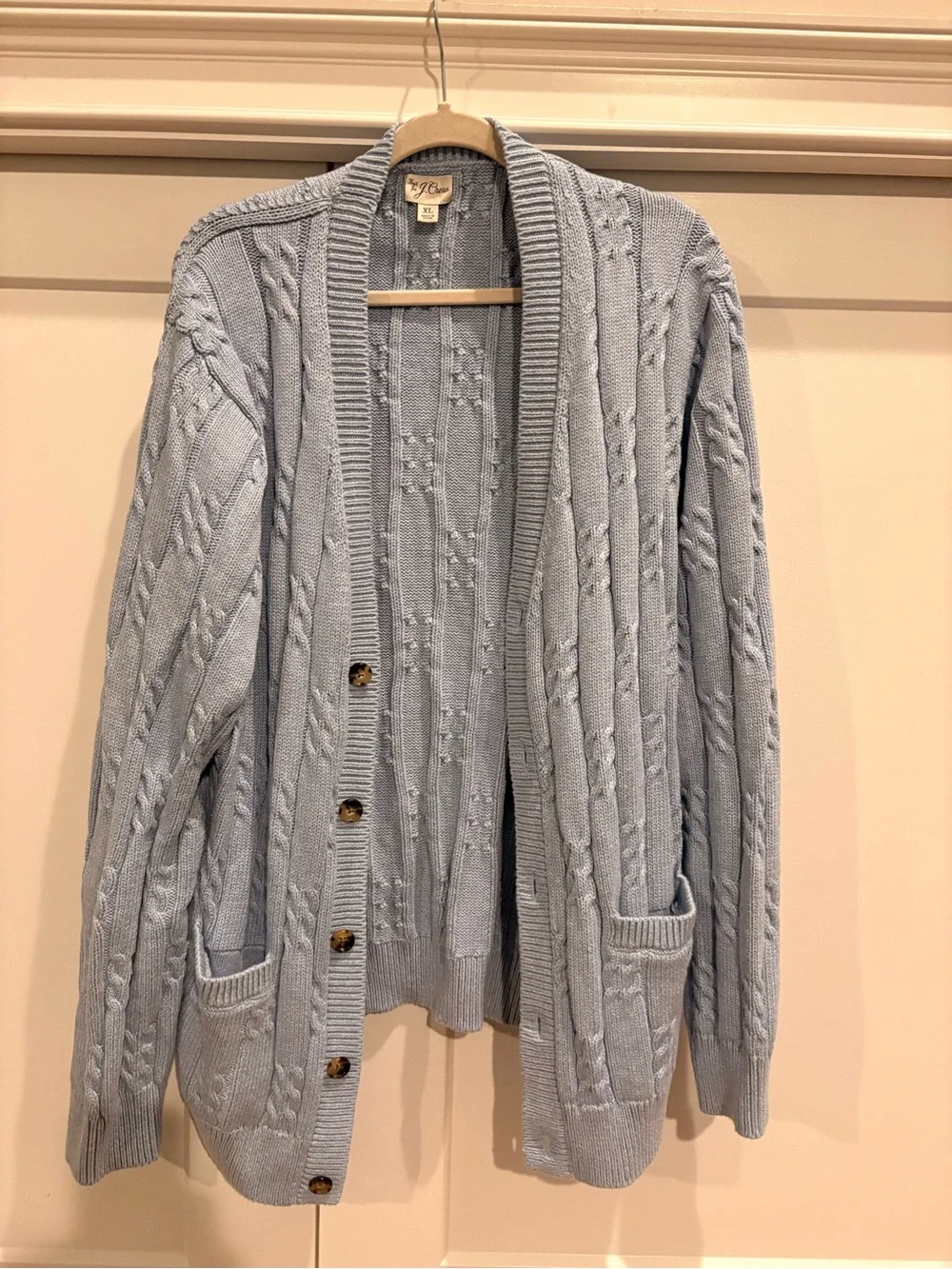 J. Crew Pale Blue Cable-Knit Button Front Cardigan